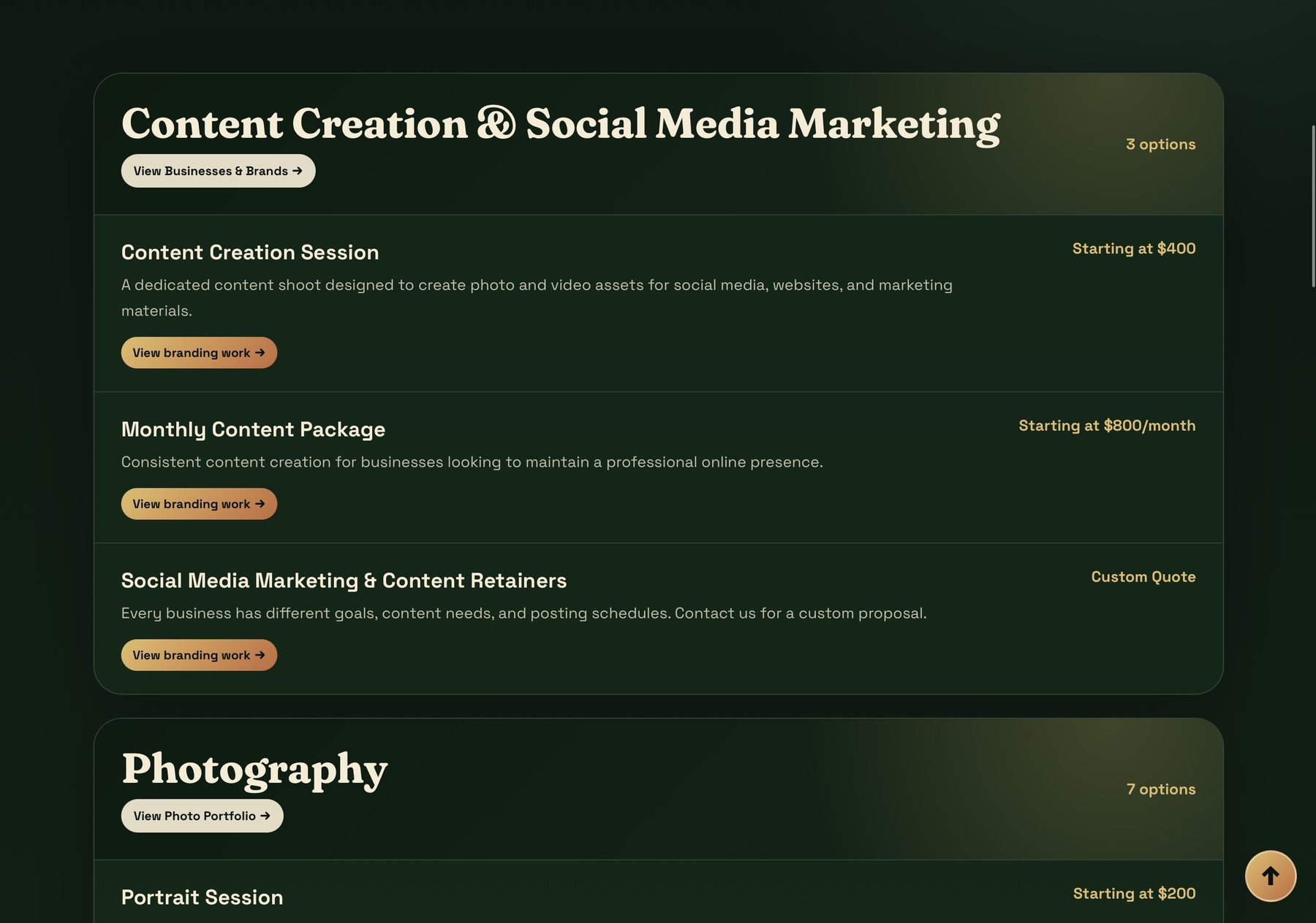 Creative Studio Services Page